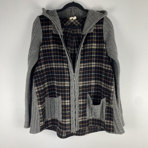 Anthropologie Moth Plaid Sweater Jacket Size S Wool Blend Zip Up Mixed Media - Picture 1 of 11